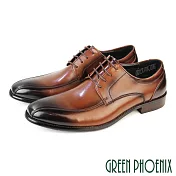 【GREEN PHOENIX】男 紳士鞋 商務鞋 德比鞋 皮鞋 真皮 綁帶 EU41 咖啡色