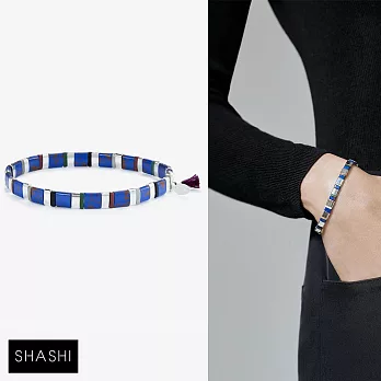 SHASHI 紐約品牌 Tilu Amalia 簡約金塊手鍊 彈性手鍊 銀色X藍色