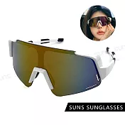 【SUNS】戶外眼鏡 大框運動眼鏡 男女適用 台灣製 防滑/防爆鏡片/抗UV400 S517 白框紅水銀