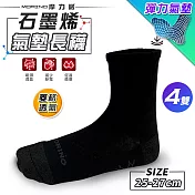 【MORINO摩力諾】4雙組_MIT石墨烯菱格透氣氣墊3/4長襪│L-25-27cm 黑色