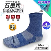 【MORINO摩力諾】4雙組_MIT石墨烯菱格透氣氣墊3/4長襪│L-25-27cm 麻藍