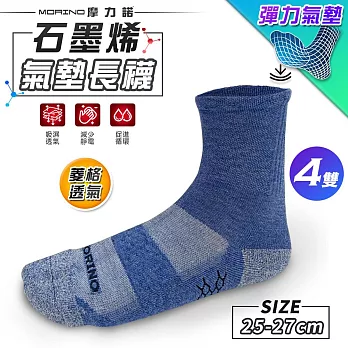 【MORINO摩力諾】4雙組_MIT石墨烯菱格透氣氣墊3/4長襪│L-25-27cm 麻藍