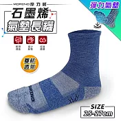 【MORINO摩力諾】MIT石墨烯菱格透氣氣墊3/4長襪 L-麻藍