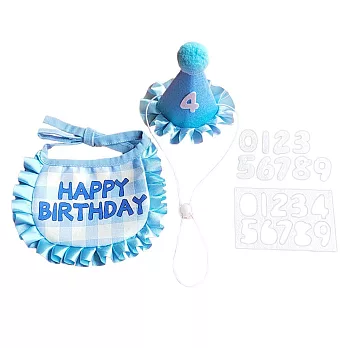 OPretty 歐沛媞 Petsall寵物生日帽+圍兜+數字貼-多色可選  藍色