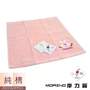 【MORINO摩力諾】MIT-可愛動物純棉刺繡方巾/手帕  兔子 粉紅