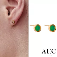 AEC PARIS 巴黎品牌 綠瑪瑙耳環 金色滾邊小圓耳環 STUDS LETO