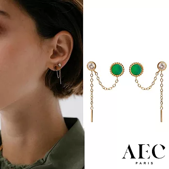 AEC PARIS 巴黎品牌 白鑽綠瑪瑙耳環 金色小垂墜耳環 DROP EARRINGS CHLORIS