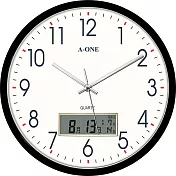 A-ONE TG-0254 靜音 LCD雙顯示 日期/星期 同時顯示 掛鐘 時鐘 台製 黑色