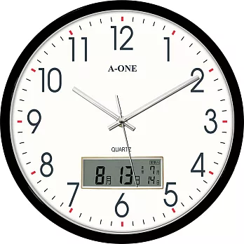 A-ONE TG-0254 靜音 LCD雙顯示 日期/星期 同時顯示 掛鐘 時鐘 台製 黑色