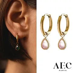 AEC PARIS 巴黎品牌 粉水晶耳環 金色小圓耳環 MINI HOOPS HELIOS