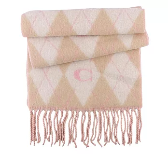 COACH C Logo 拼色菱格紋羊毛圍巾 (象牙白/粉色)