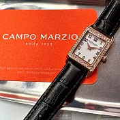 CAMPO MARZIO凱博馬爾茲精品錶,編號：CMW00010,20mm, 26mm方形玫瑰金精鋼錶殼白色錶盤真皮皮革深黑色錶帶