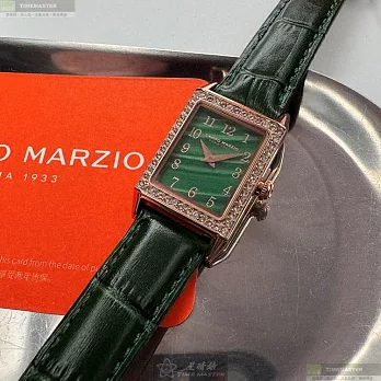 CAMPO MARZIO凱博馬爾茲精品錶,編號：CMW0011,20mm, 26mm方形玫瑰金精鋼錶殼墨綠色錶盤真皮皮革綠錶帶