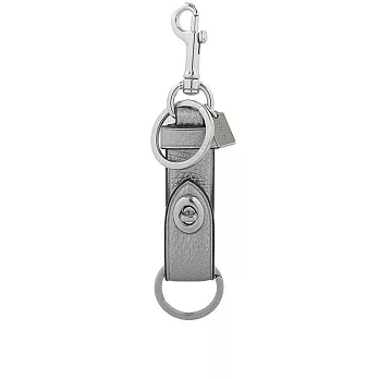 COACH 轉釦設計金屬色荔枝皮革吊飾/鑰匙圈 (煤灰色)