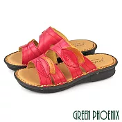 【GREEN PHOENIX】女 拖鞋 厚底 小坡跟 全真皮 牛皮 台灣製 EU40 桃紅色
