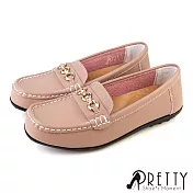 【Pretty】女 休閒鞋 樂福鞋 莫卡辛 便鞋 乳膠鞋墊 台灣製 JP23 粉紅色