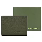 LONGCHAMP LE FOULONNÉ系列牛皮雙折零錢袋多卡短夾 卡其綠