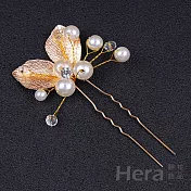 【Hera赫拉】金色葉子珍珠髮簪-2色#H100419A 金色