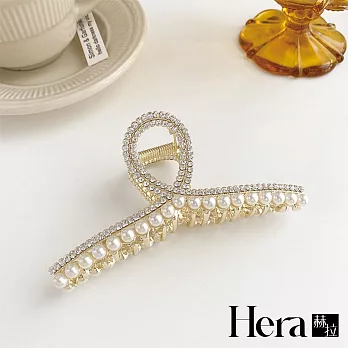 【Hera赫拉】法式氣質珍珠滿鑽鯊魚夾 H111100407 金色
