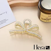 【Hera赫拉】韓版珍珠飄帶蝴蝶結鯊魚夾 H111100409 淺金色