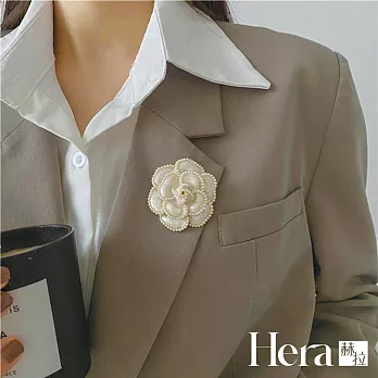 【Hera赫拉】奢華小香風山茶花珍珠胸針 H112051004 白色