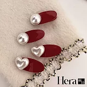 【Hera赫拉】復古石榴紅珍珠愛心瀏海邊夾兩入組 H112100301 愛心圓形兩入組