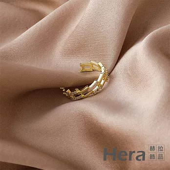 【Hera 赫拉】韓國設計感微鑲鋯石方形交錯指環/戒指 金色