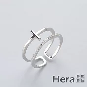 【Hera 赫拉】韓款雙層鑲鑽十字架開口戒 #H100331I 白金色