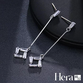【Hera 赫拉】方形簍空水晶吊墜精鍍銀針耳飾 H111021607 銀色