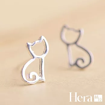【Hera 赫拉】文青簍空貓咪精鍍銀耳針 H111051712 銀色