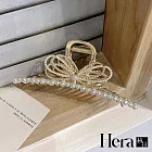 【Hera 赫拉】韓系珍珠蝴蝶結交叉鯊魚夾 H112080803 金色