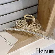 【Hera 赫拉】韓系珍珠蝴蝶結交叉鯊魚夾 H112080803 金色