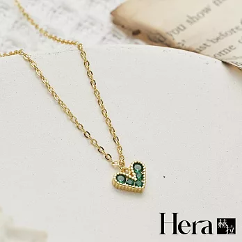 【Hera 赫拉】復古祖母綠愛心鎖骨項鍊 H112091905 金色