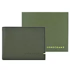 LONGCHAMP SUR SEINE系列牛皮雙折零錢袋多卡短夾 卡其綠