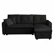 IDEA-亞蒙隱藏式變化L型沙發/兩種材質 皮革-黑色