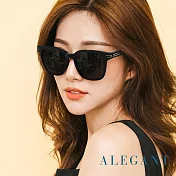 【ALEGANT】曲線黑韓版幾何時尚方框TR90寶麗來偏光墨鏡/UV400太陽眼鏡