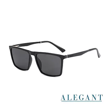 【ALEGANT】潮流時尚膠捲黑TR90彈簧鏡腳寶麗來偏光墨鏡/UV400方框太陽眼鏡