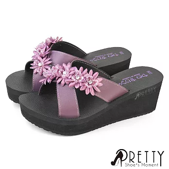 【Pretty】女 拖鞋 厚底拖鞋 楔型拖鞋 輕量 台灣製 JP22.5 紫色