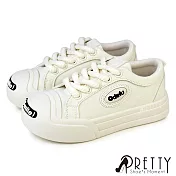 【Pretty】女 運動鞋 麵包鞋 大頭鞋 休閒鞋 帆布鞋 厚底 綁帶 EU39 白色5