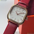 CAMPO MARZIO凱博馬爾茲精品錶,編號：CMW0016,26mm方形玫瑰金精鋼錶殼白色錶盤真皮皮革紅色錶帶