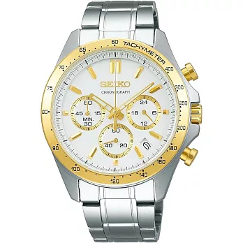 SEIKO 精工 SPIRIT系列 SBTR024 金框 熊貓款 計時 三眼 日本機芯 石英 日期顯示 腕錶