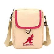 KANGOL - 英國袋鼠撞色刺繡絨毛logo側背包-共2色 米白