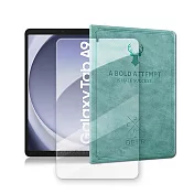VXTRA 三星 Galaxy Tab A9 8.7吋 北歐鹿紋風格平板皮套+9H鋼化玻璃貼(合購價) X110 X115 X117 蒂芬藍綠+貼