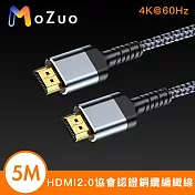 【魔宙】HDMI2.0協會認證 4K@60HZ 銅纜編織線 鐵灰 5M