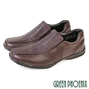 【GREEN PHOENIX】男 休閒皮鞋 樂福鞋 商務皮鞋 懶人鞋 吸震減壓 台灣製 EU42 咖啡色