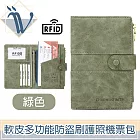 Viita 親膚軟皮多功能RFID防盜刷護照機票包/拉鍊零錢證件包 綠色
