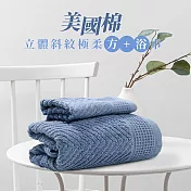 【MORINO摩力諾】台製-美國棉立體斜紋吸水速乾極柔方巾/浴巾組 -藍色