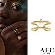 AEC PARIS 巴黎品牌 幸運草白鑽戒指 可調式雙層金色戒指 THIN RING EREBE