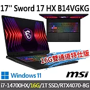 msi微星 Sword 17 HX B14VGKG-025TW 17吋 電競筆電 (i7-14700HX/16G/1T SSD/RTX4070-8G/Win11)