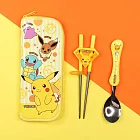 寶可夢 兒童餐具3件組 學習筷 湯匙 餐具袋 Pokemon 皮卡丘 黃色